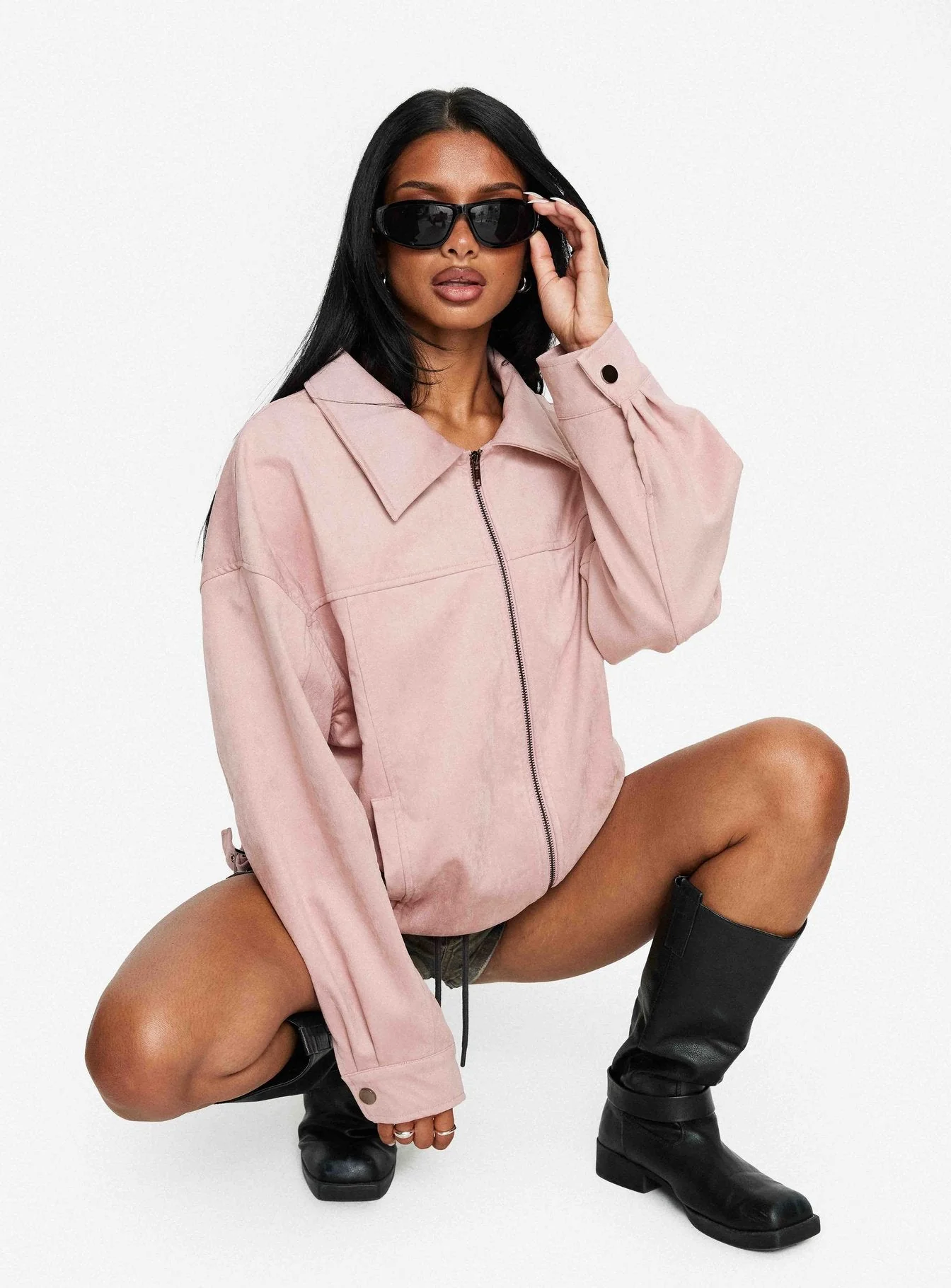 Goldsmith Faux Suede Bomber Jacket Pink