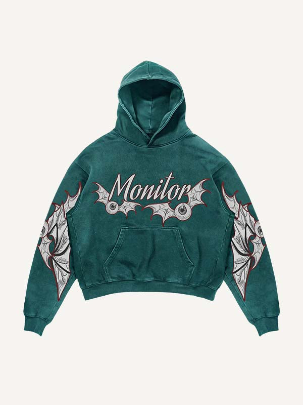 Eyeball&Wing Print Slant Pockets Hoodie