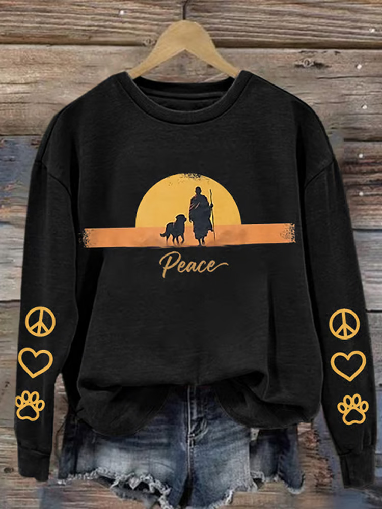 Retro Walk For Peace Monks With Aloka Dog Print Sweatshirt