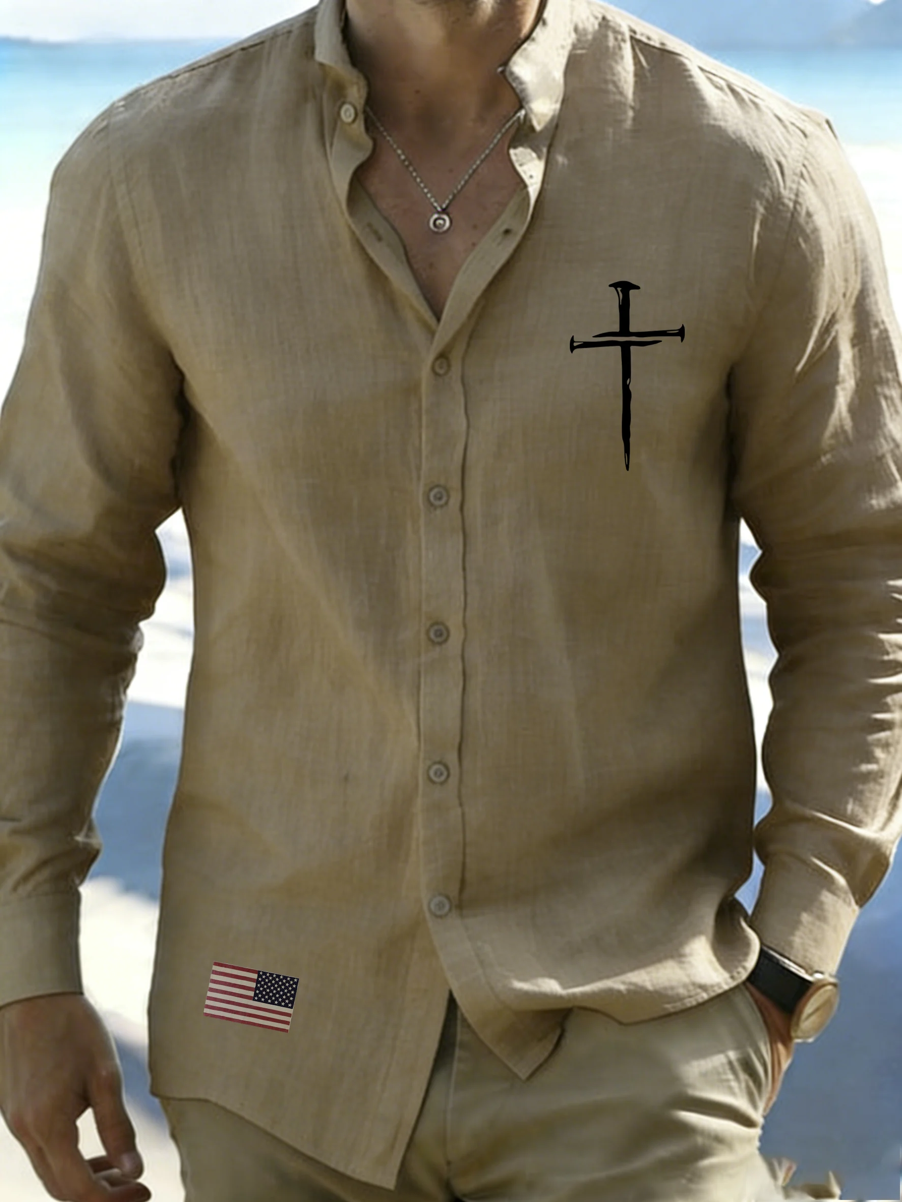 Mens Faith Print Casual Long Sleeve Shirt