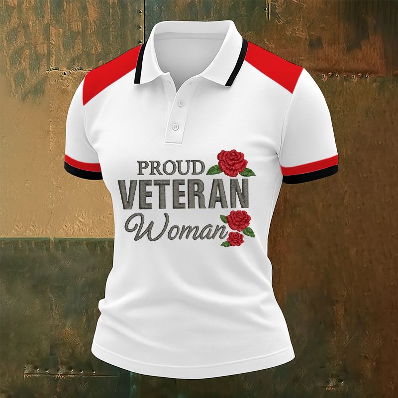 Women's Veteran Print Casual Polo Short Sleeve T-Shirt
