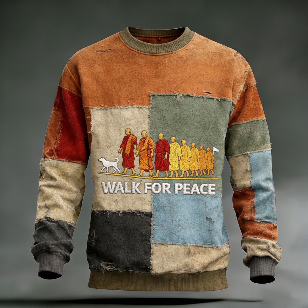 Walk For Peace Artistic Patchwork Print Sweatshirt