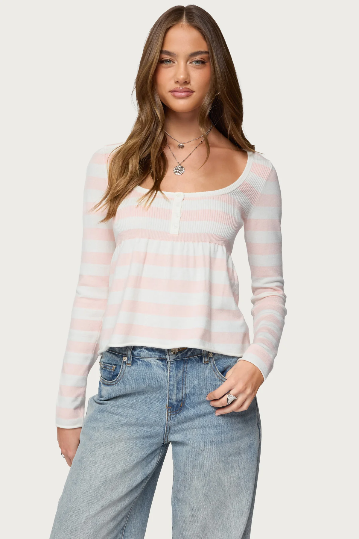 Lockie Striped Knit Babydoll Top