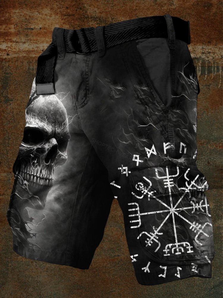 Men's Viking Vegvisir & Skull Vintage Cargo Shorts