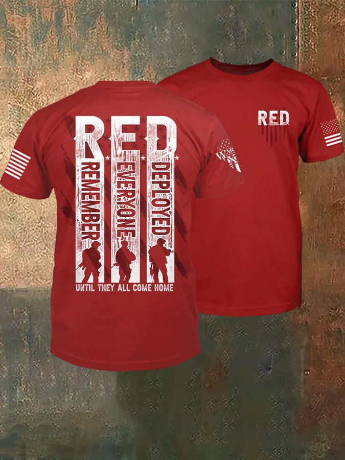Men's Veterans Day Red Pattern Cotton T-Shirt
