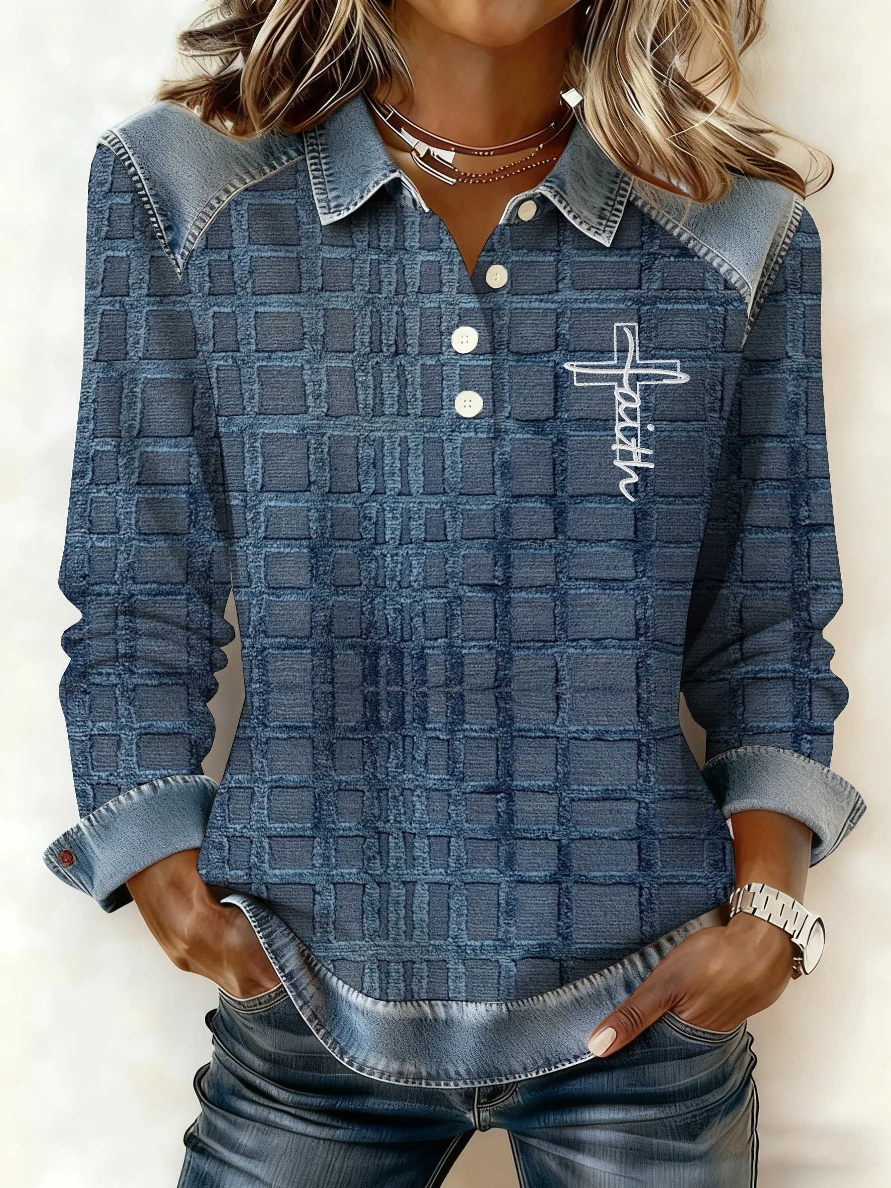 Women's Winter Retro Style Denim Print Top-Fast Shipping