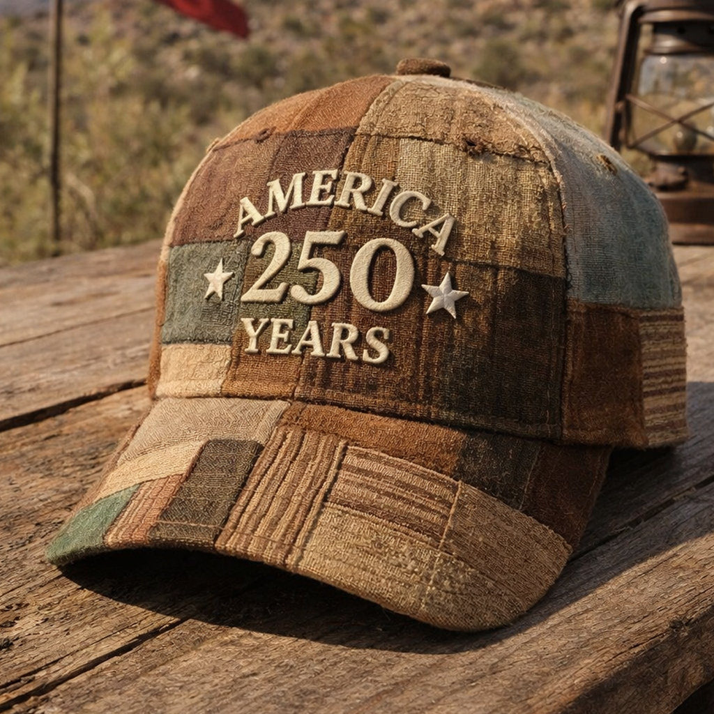 America 250 Years Embroidered Cap – Vintage Patchwork Patriotic Baseball Hat