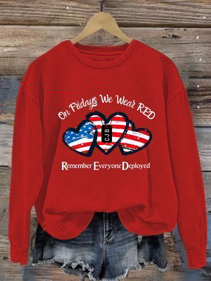 Women's On Fridays We Wear RED Printed Sweatshirt