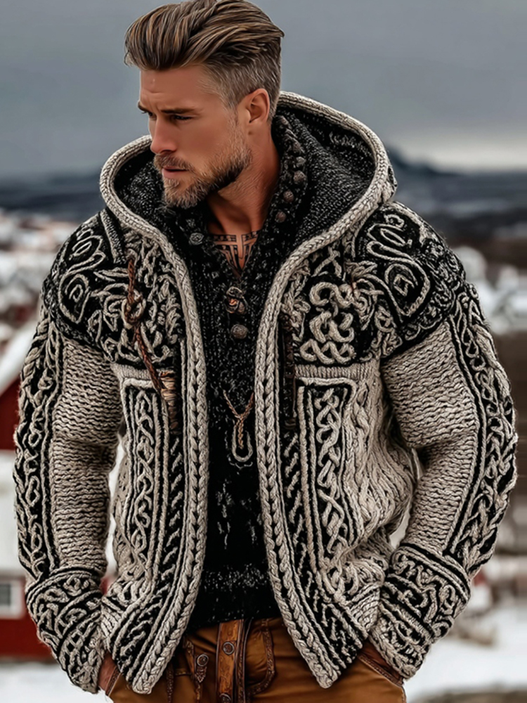 Men's Vintage Viking Celtic Pattern Art Hooded Jacket