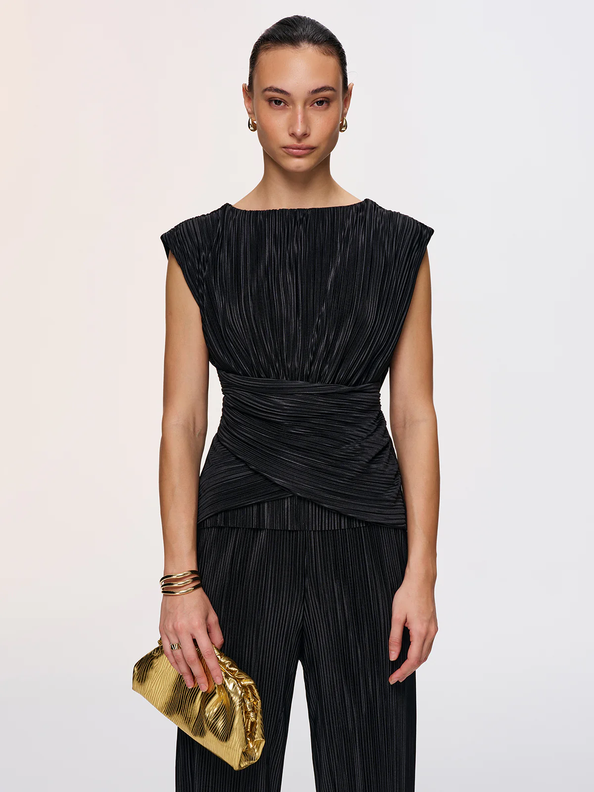 Texture Tie-Back Top & Wide-Leg Pants Set