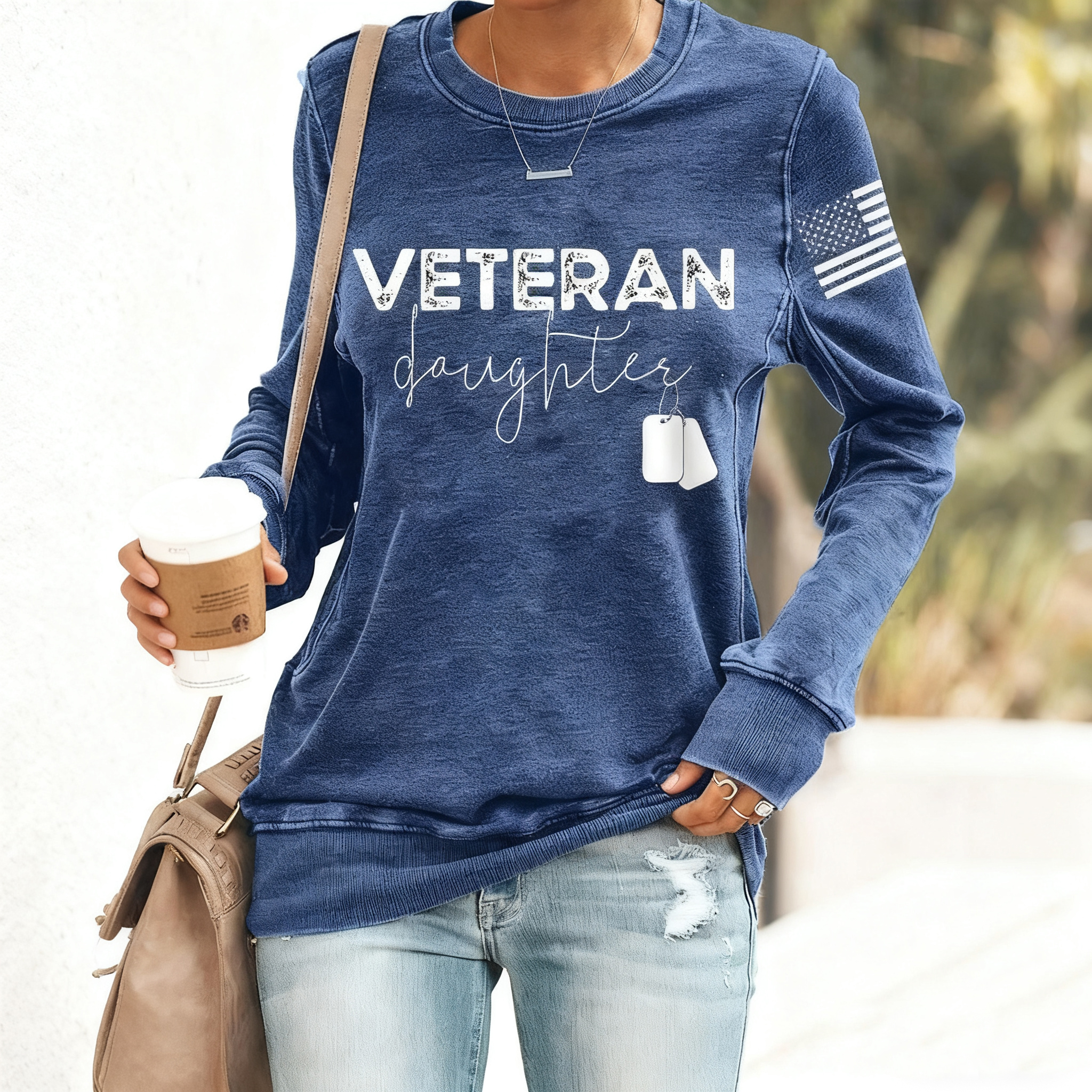 Women's Proud Veteran Daughter American Flag Sweatshirt