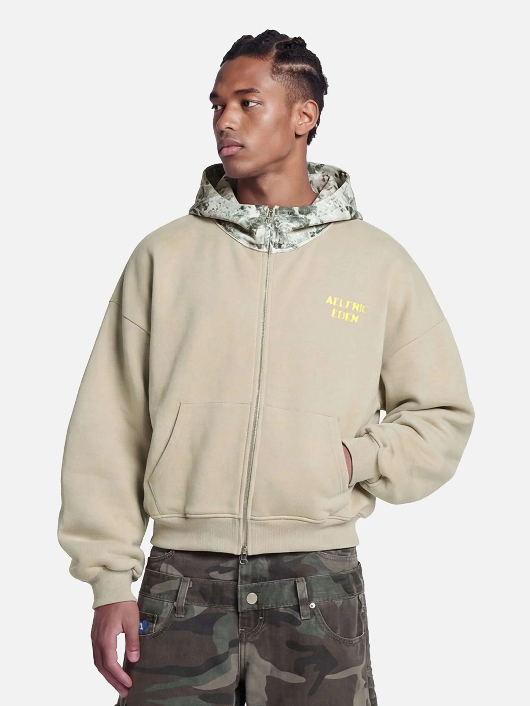 Aelfric Eden Boxy CAMO Hood Zip Up Hoodie