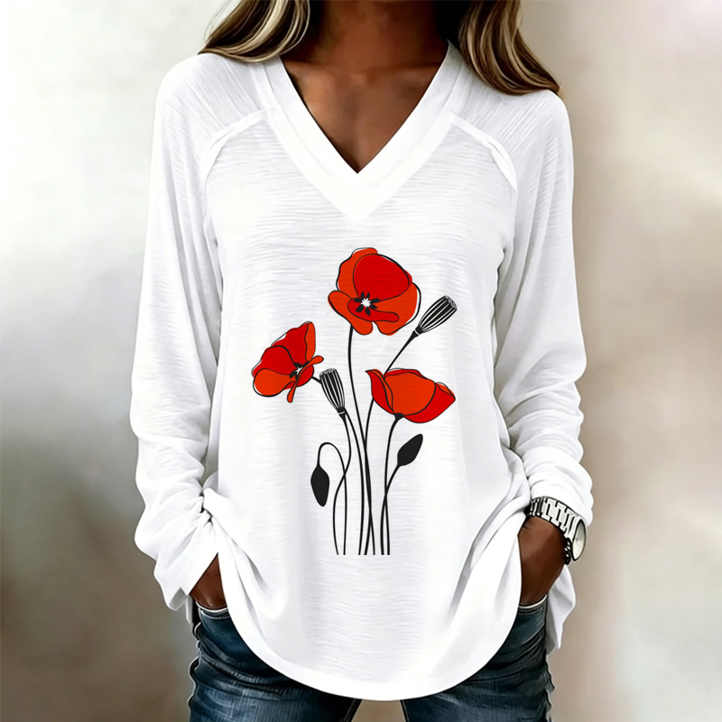Women's Memorial Day Poppy Art Printed T-Shirt