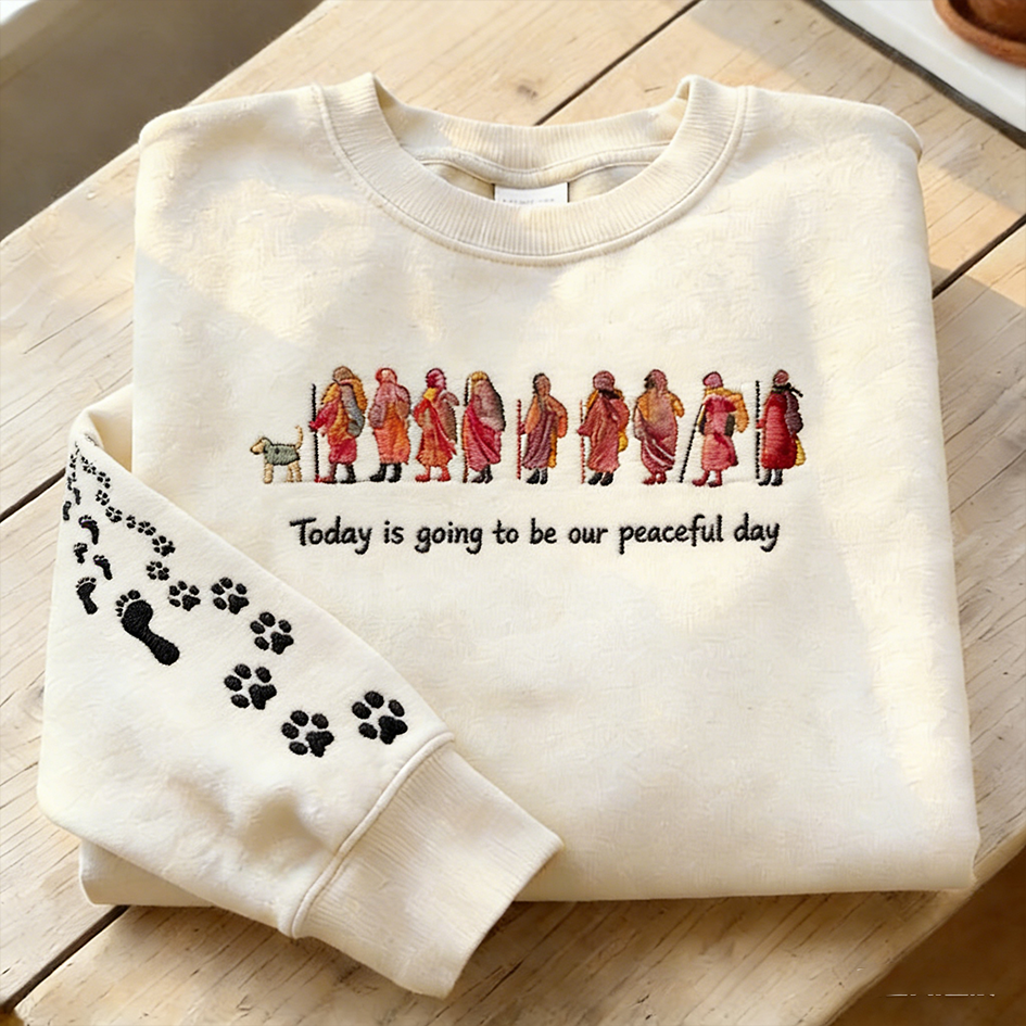 Peaceful Day Slogan Pattern Design Round Neck Casual Sweatshirt