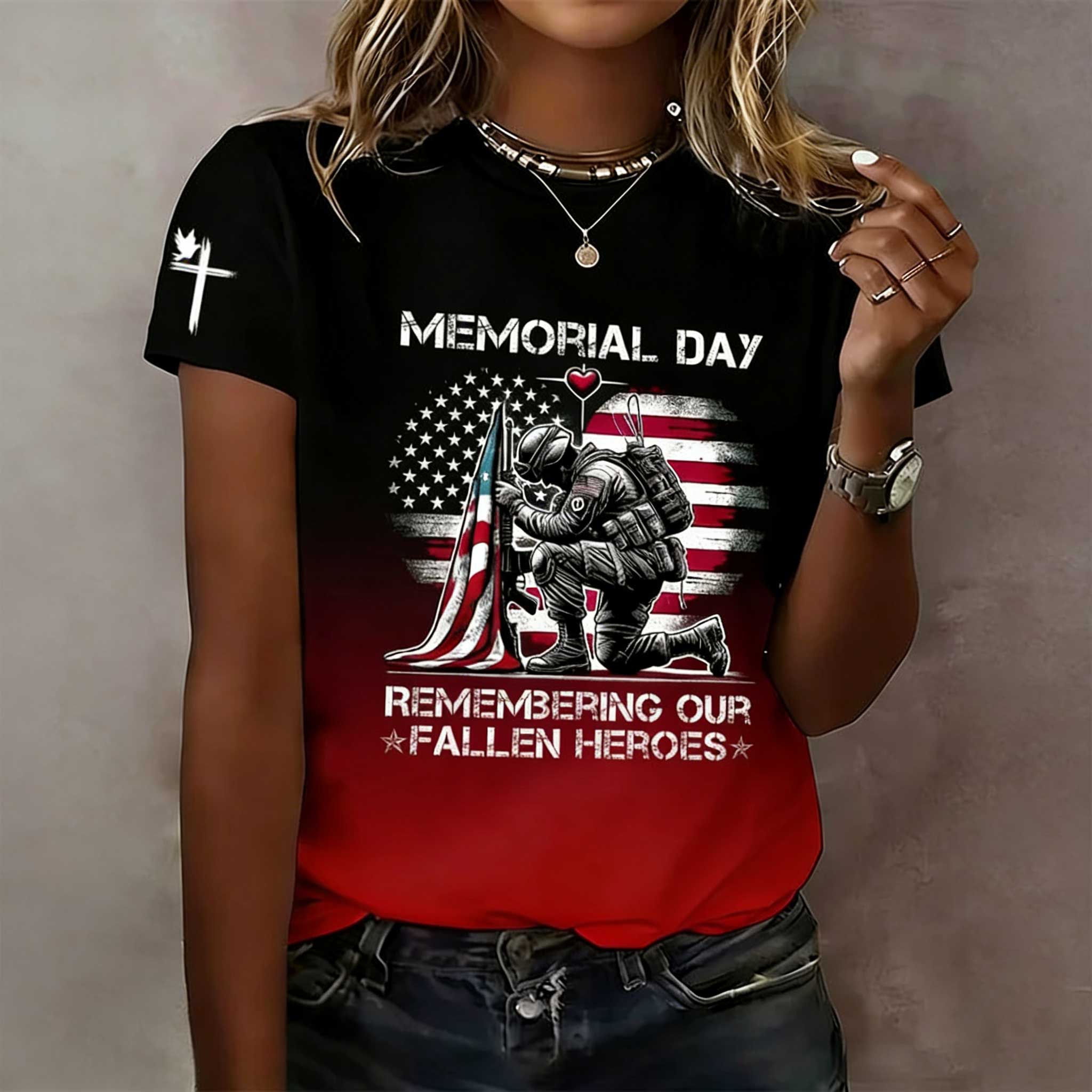 Women's American Fallen Heroes Memorial Patriotic T-Shirt