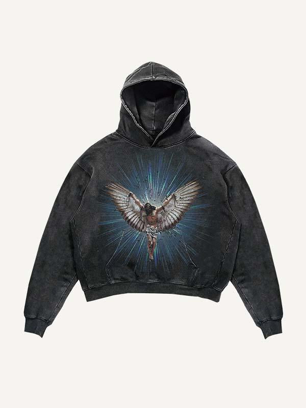 Jesus&Wing Print Slant Pockets Hoodie