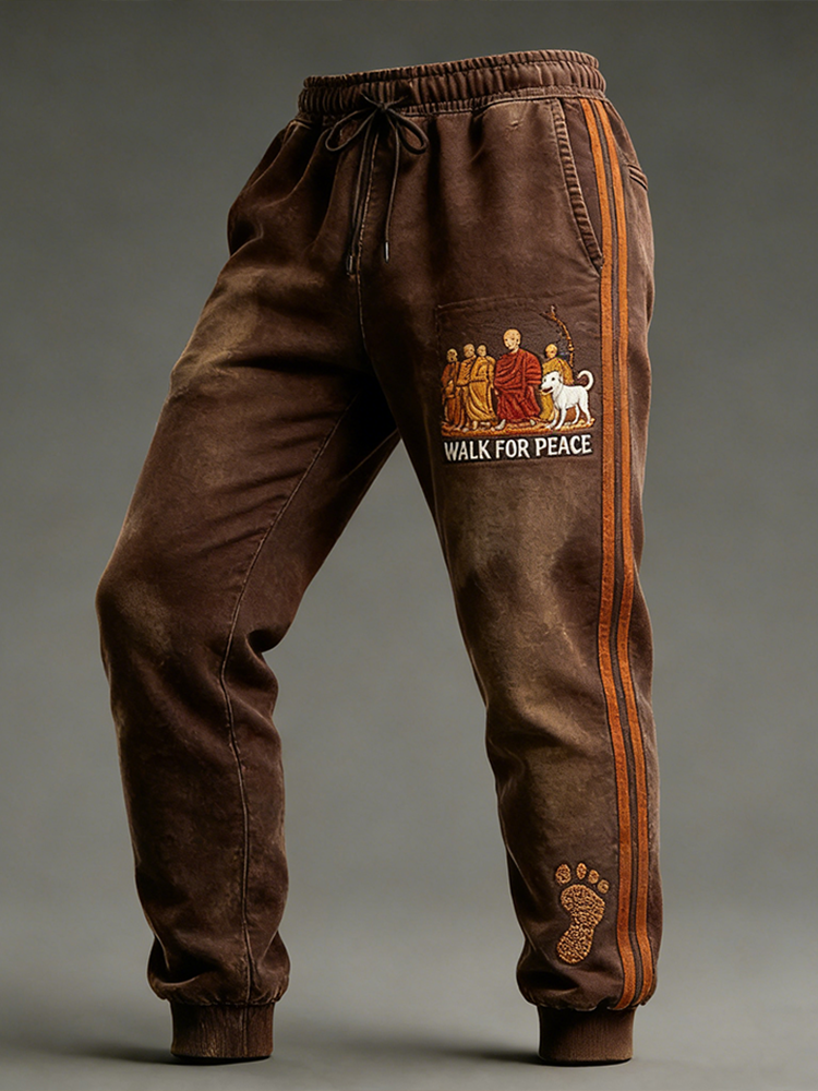 Walk For Peace Retro Pattern Leisure Sport Long Pants