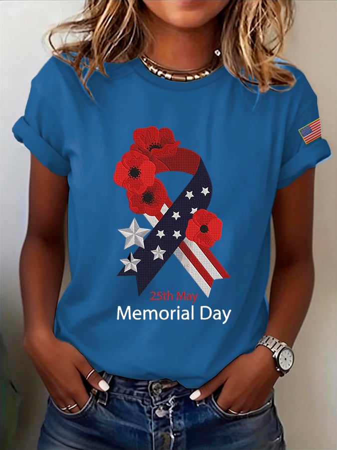 Women's Casual Memorial Day Printed Short-Sleeve T-Shirt