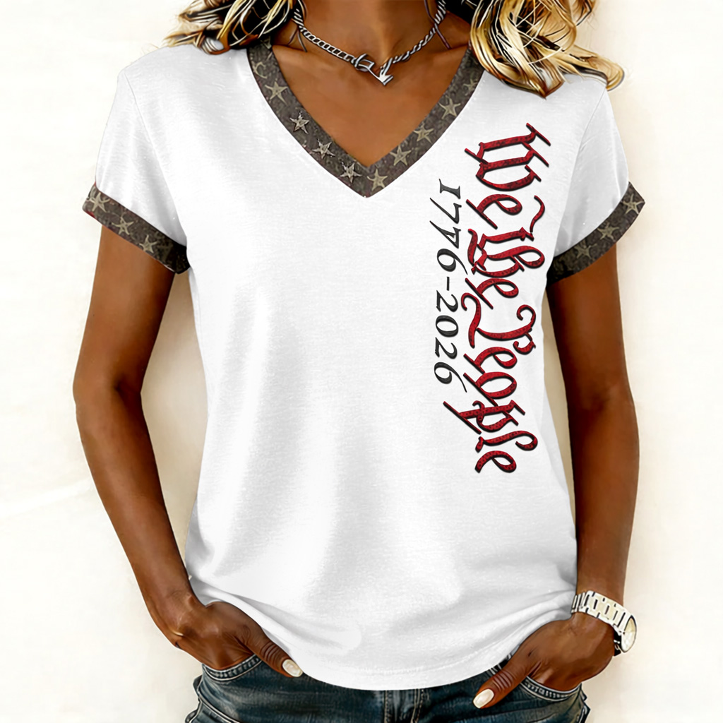 Women's 250th Anniversary Art Print Casual V-neck T-Shirt
