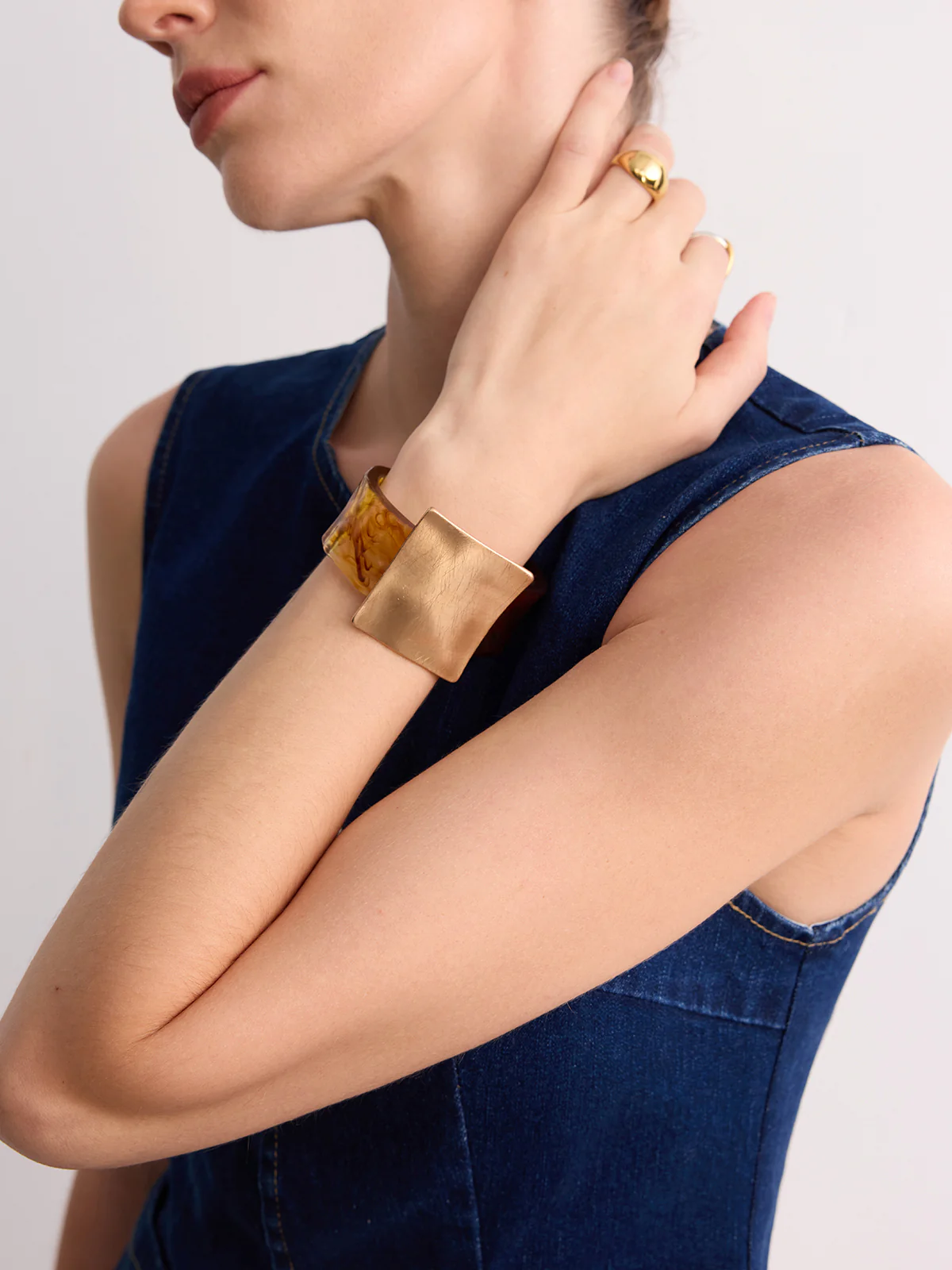 Square Metal Accent Tortoiseshell Cuff Bracelet