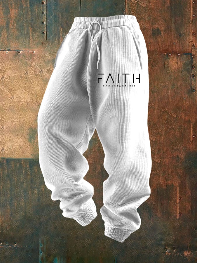 Men's FAITH Print Textured Casual Loose Sweatpants