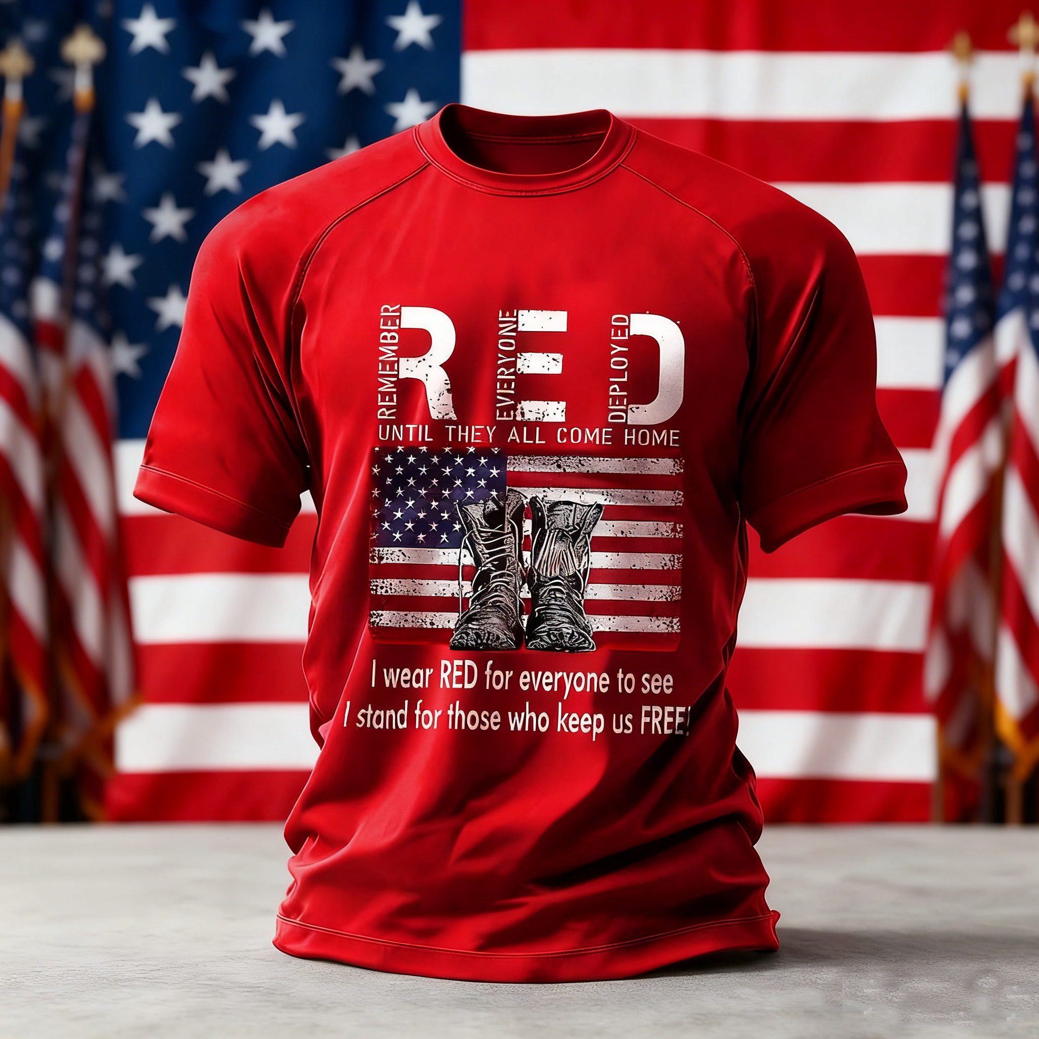 Men's We'll Wear Red to Remember Them Printed Crew Neck Short Sleeve T-shirt