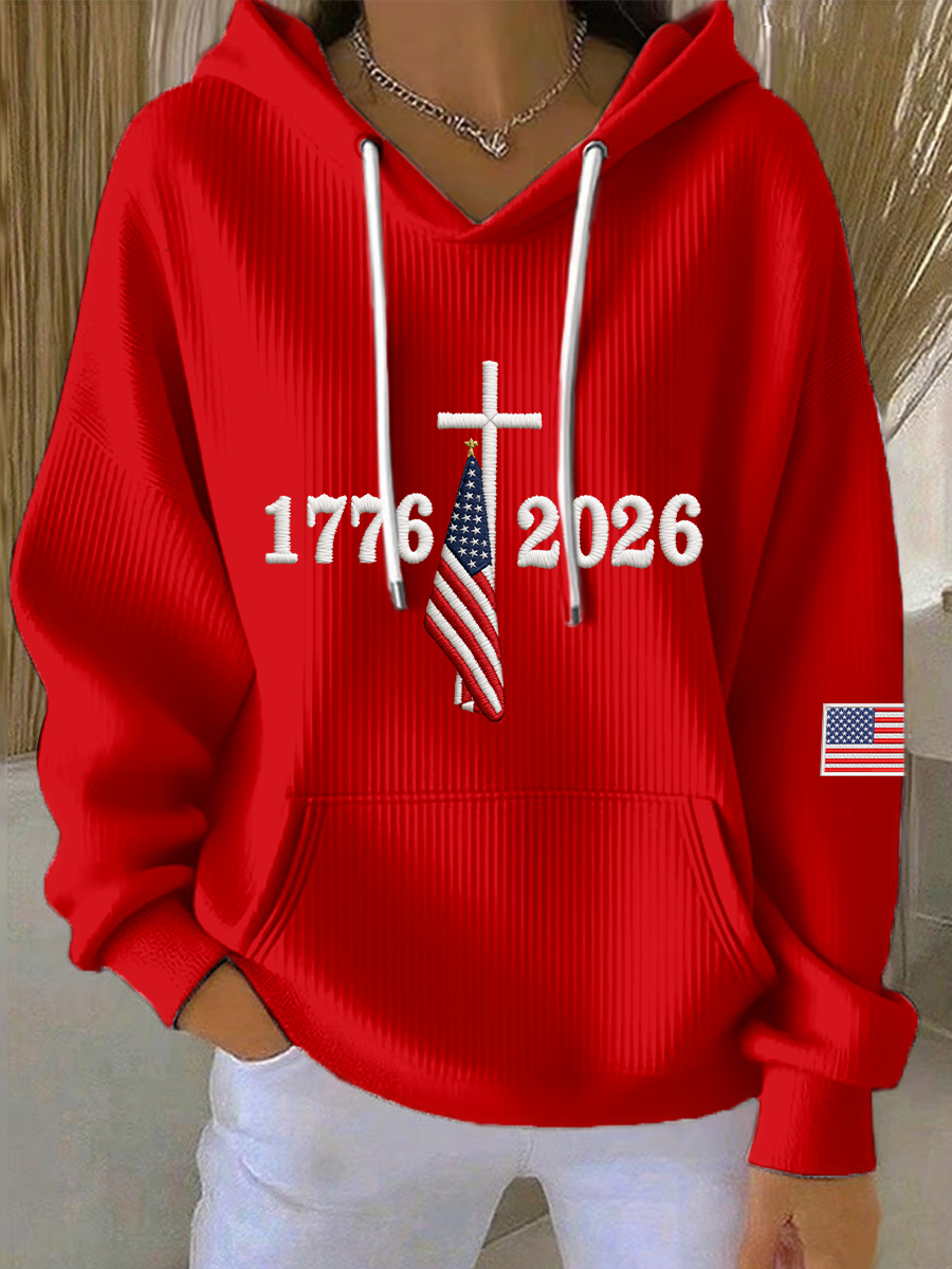 Women's  1776-2026 Embroidery Pattern Hoodie