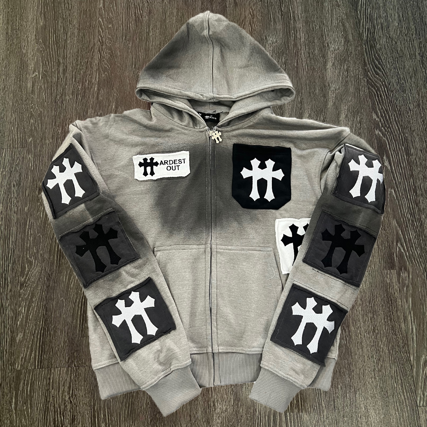 Cross patch zip-up hoodie