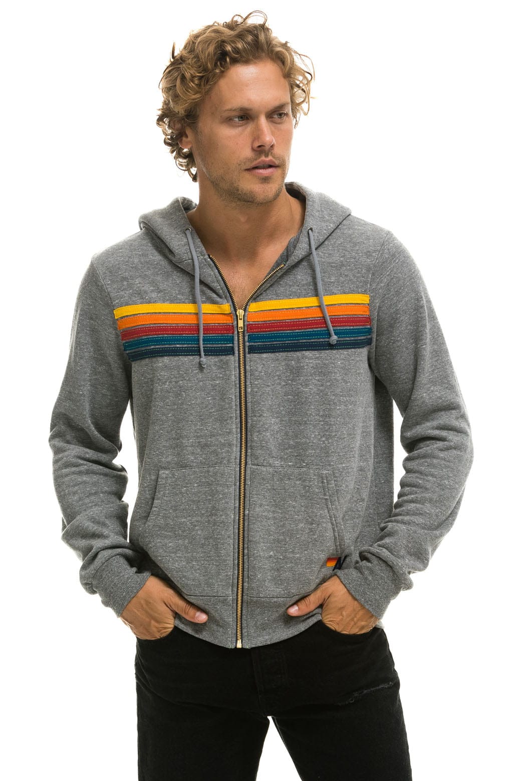 5 STRIPE HOODIE - HEATHER GREY