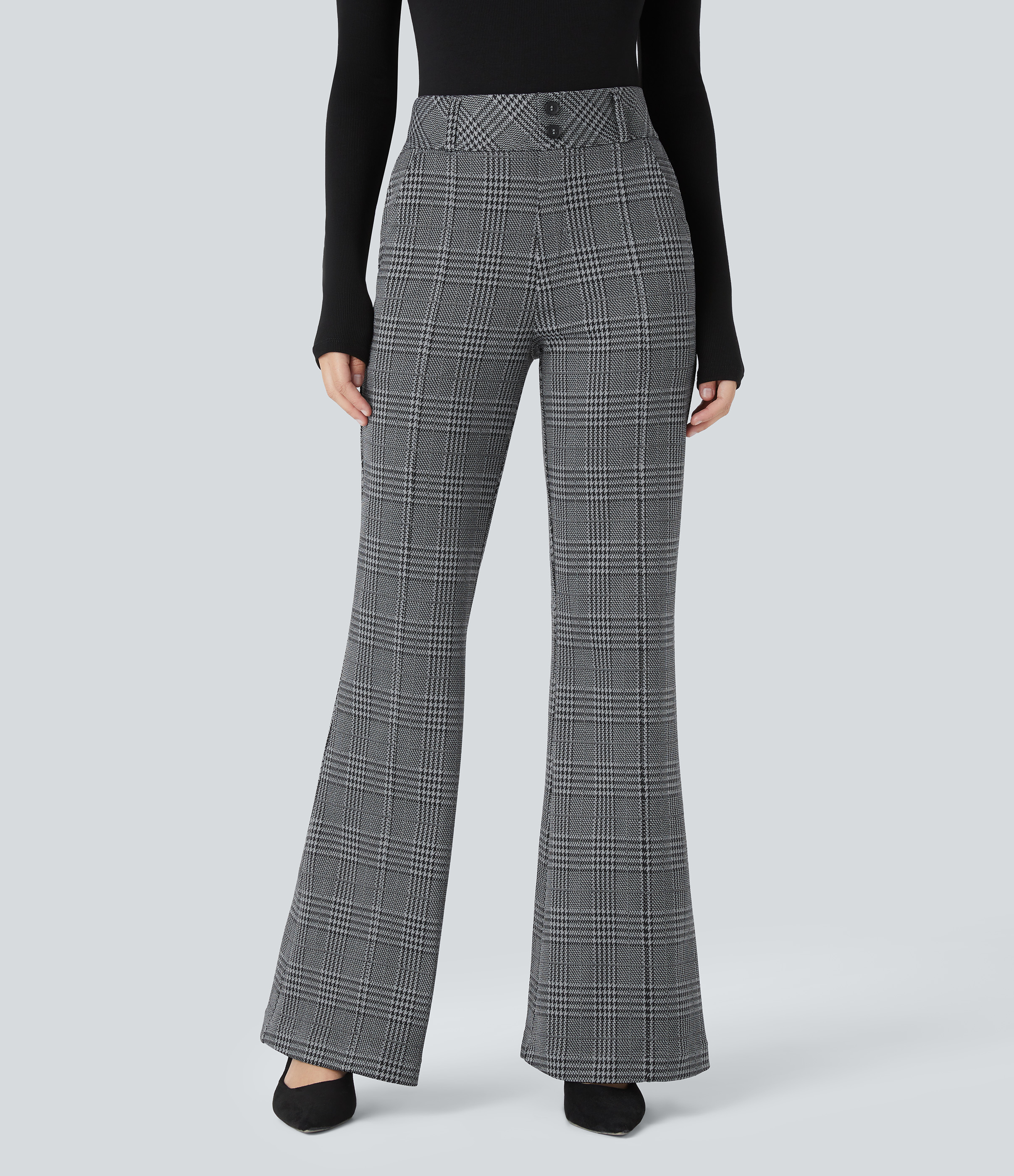 Halara Flex™ High Waisted Decorative Pocket Houndstooth Plaid Work Flare Pants