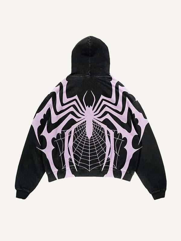 Spider&Web Print Slant Pockets Hoodie