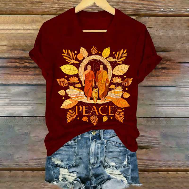Retro Walk For Peace Monks With Aloka Dog Print T-shirt