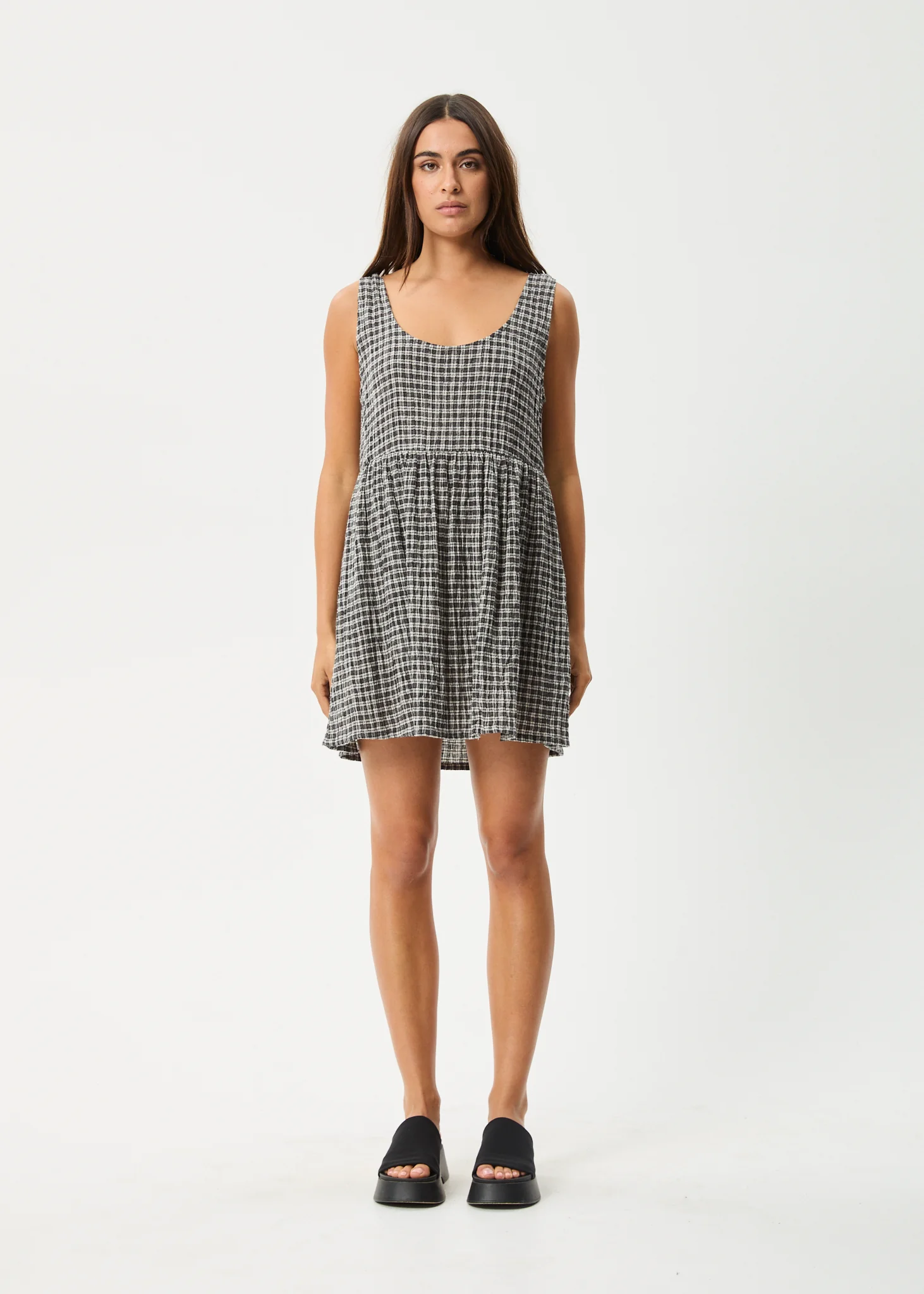 AFENDS Womens Jesse - Seersucker Mini Dress - Steel Check