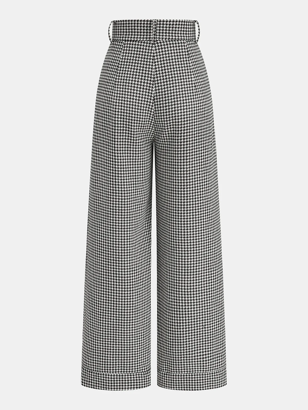 Houndstooth Pleated Buttoned Wide Leg Pants