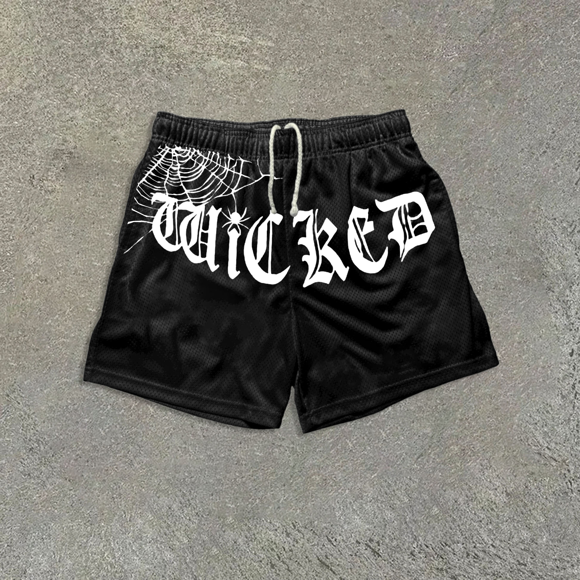 Spider Letter Print Graphic Mesh Shorts