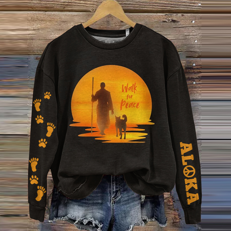 Embroidered Walk For Peace Monk Women's Sweatshirt