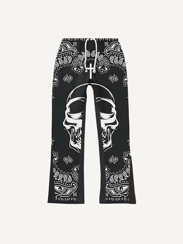 Paisley&Skull&Graphic Print Elastic Waist Pants