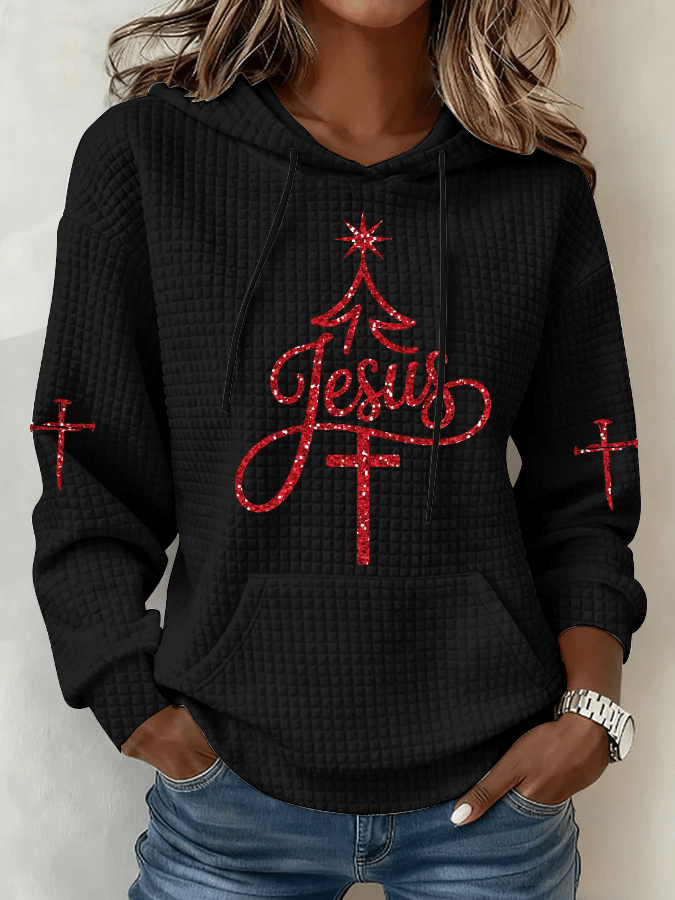 Women's Christmas Faith Printed Waffle Fabric Hoodie