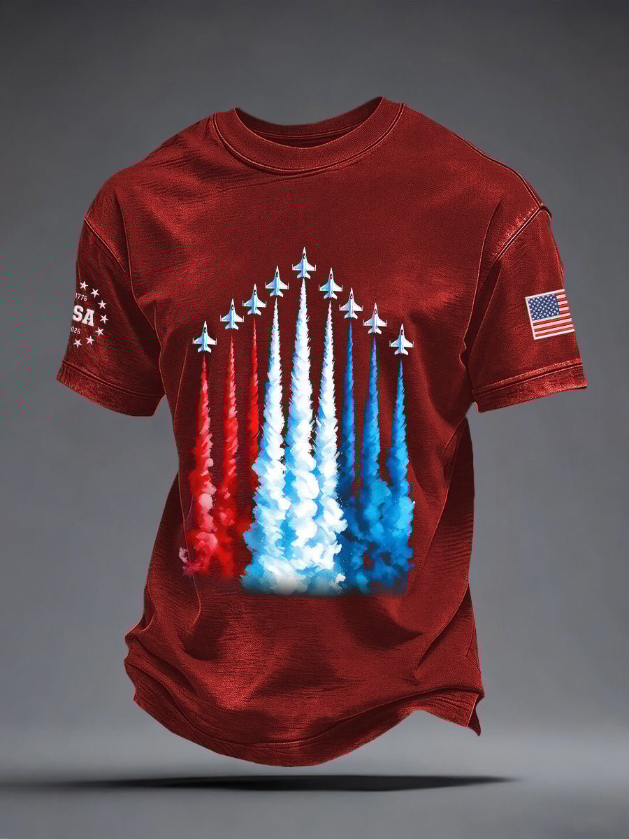 Men's America 250 – Red, White & Blue Sky Tribute Print Casual T-Shirt