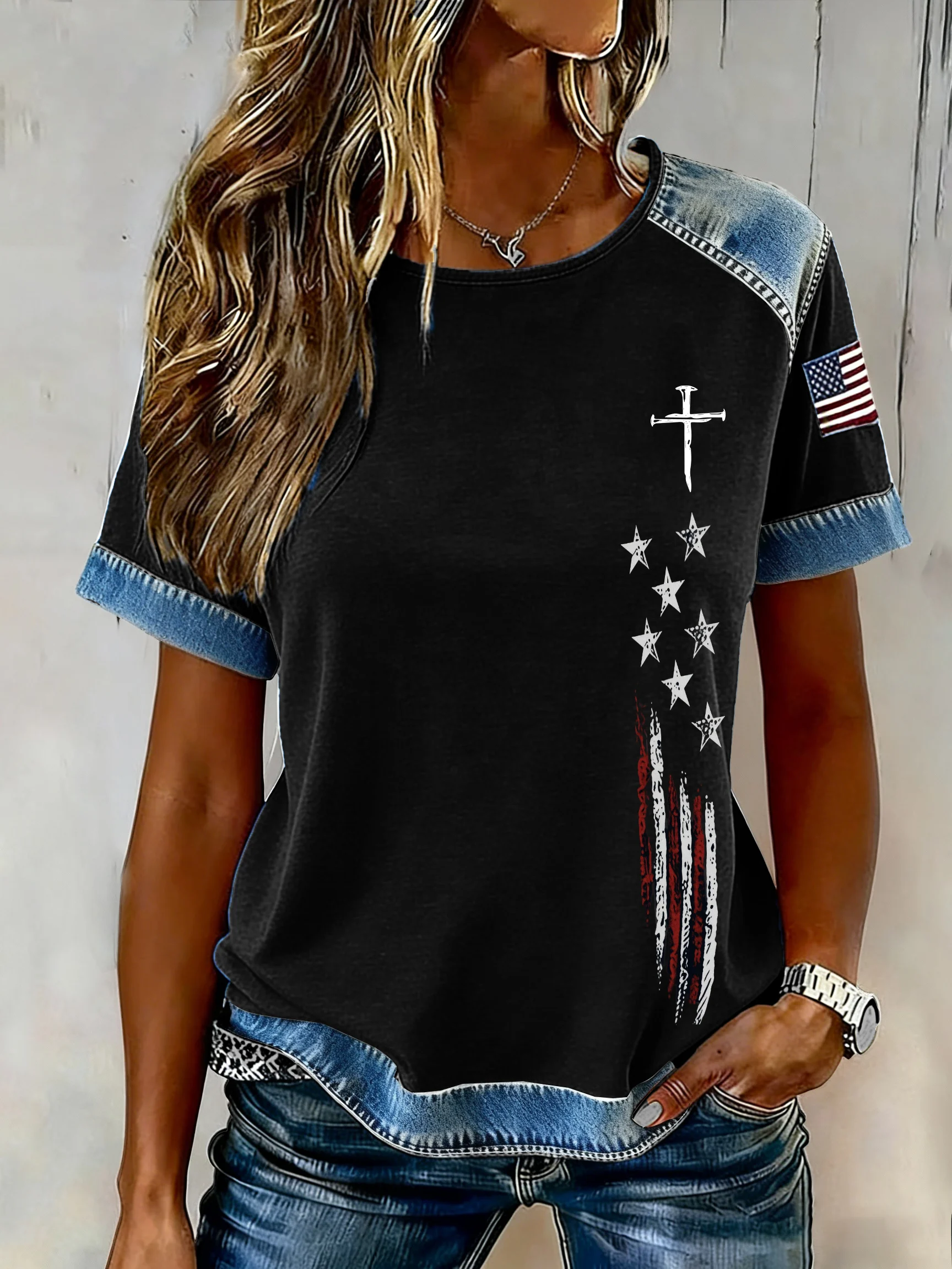 Women's casual retro flag-themed T-shirt-Fast Shipping