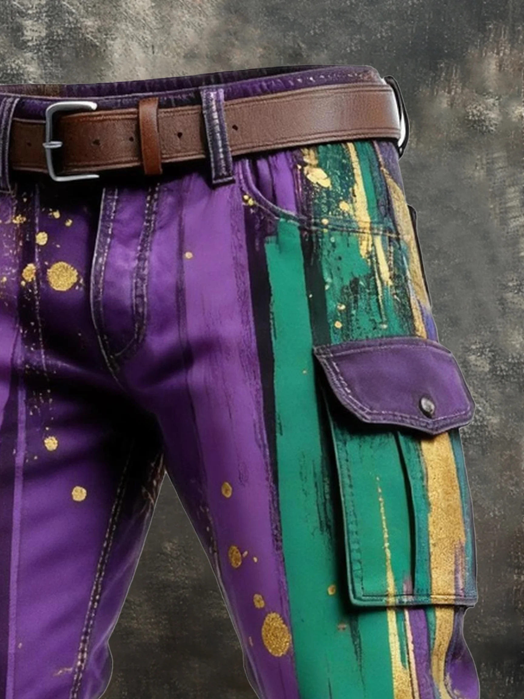 Men's Retro Color Block Distressed Pocket Cargo Pants