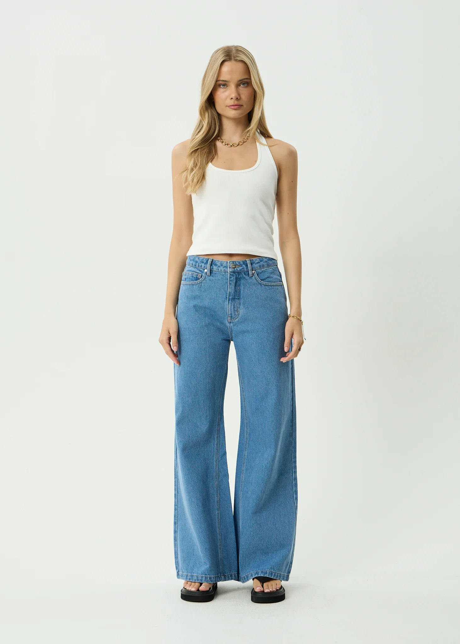 AFENDS Womens Gigi - Denim Flared Leg Jean - Worn Blue