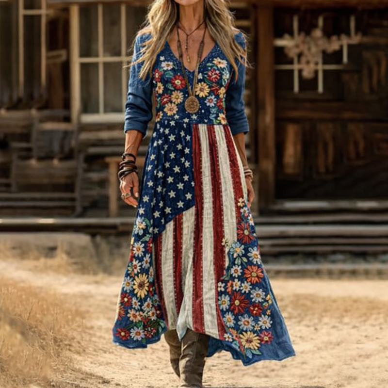 American Floral Art and Leisure Print Casual Dress