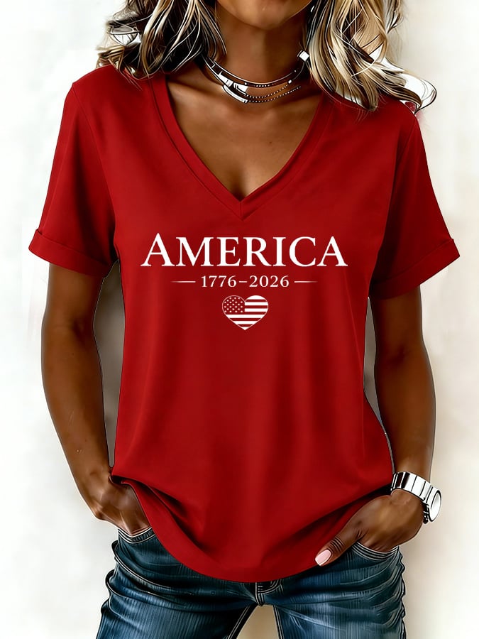 Women's casual retro American 250th anniversary T-shirt