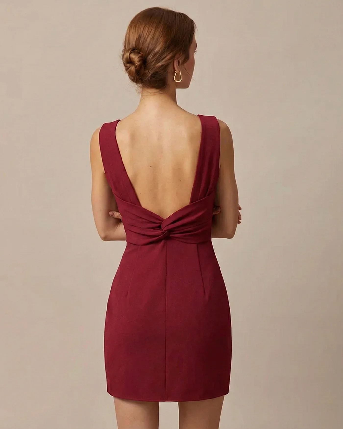 Red Boat Neck Backless Mini Dress