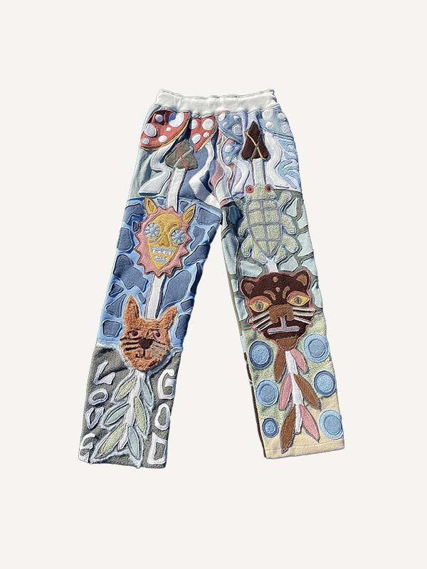 Figure&Graphic&Letter&Graffiti Faux Decal Print Elastic Waist Pants