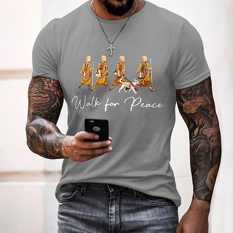 Men's Retro Walk For Peace Print Casual Short Sleeve T-shirt