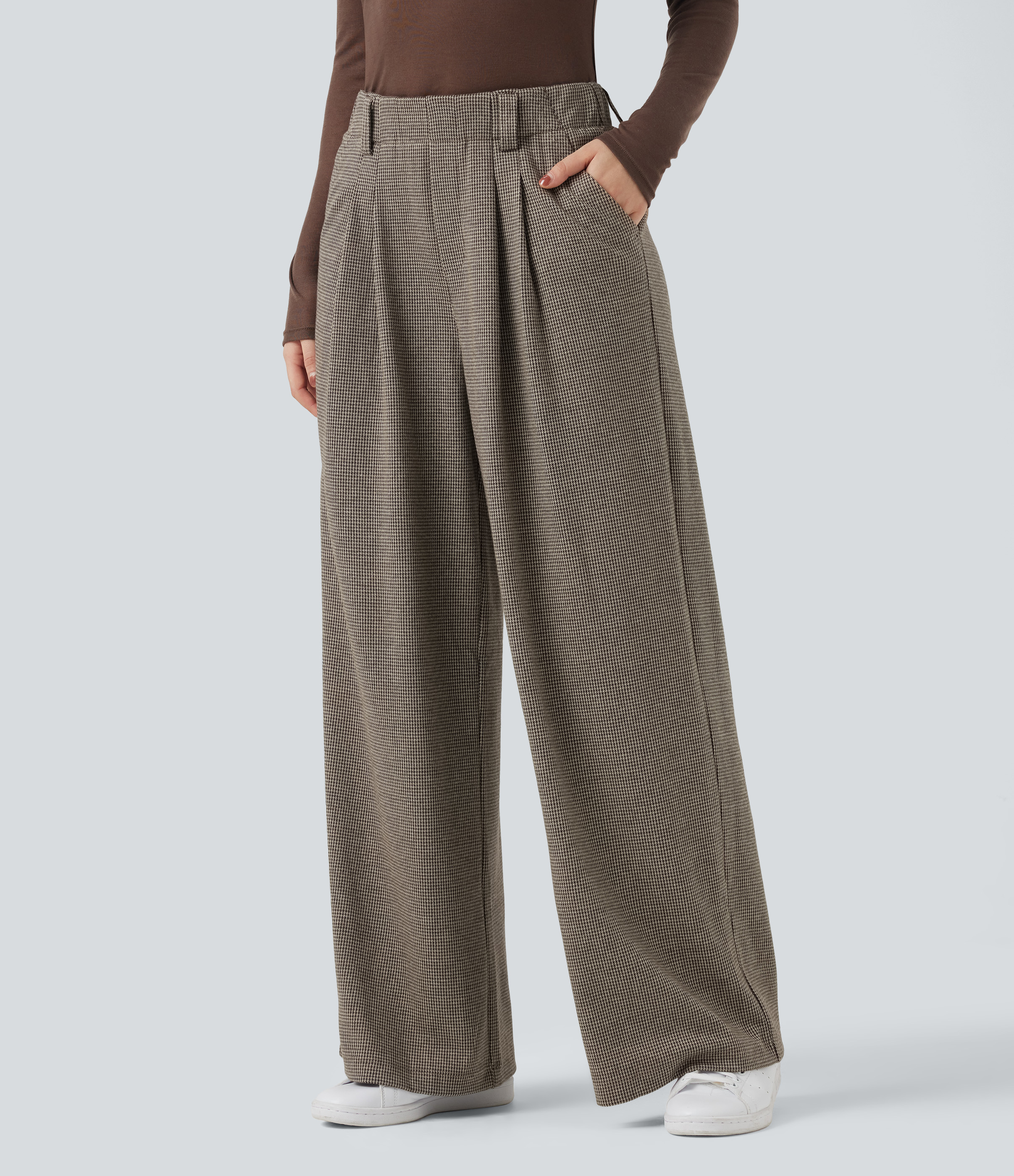 Halara Flex™ High Waisted Houndstooth Work Baggy Pants with Pockets