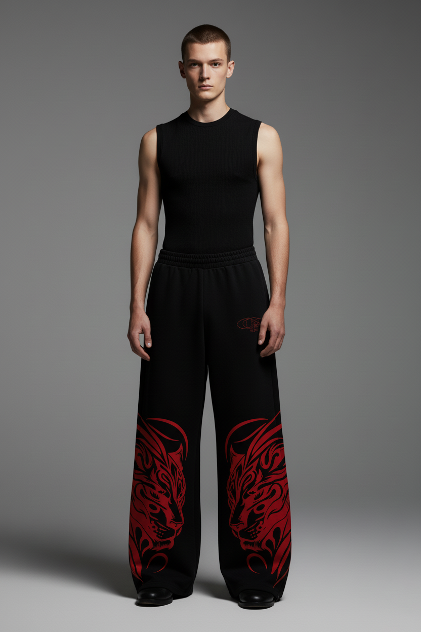 Red Shiro Unisex Straight Fit Baggy Pants