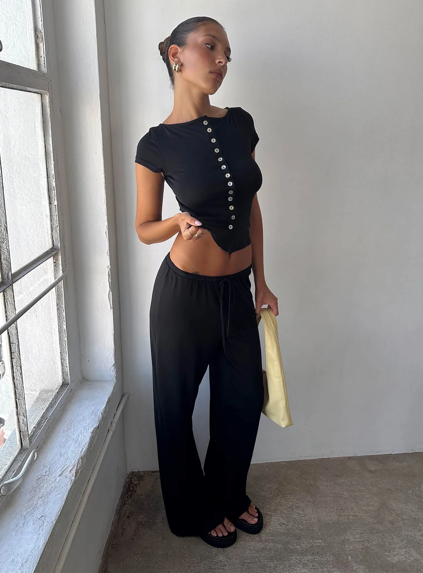 Gavrielle Jersey Wide Leg Pants Black